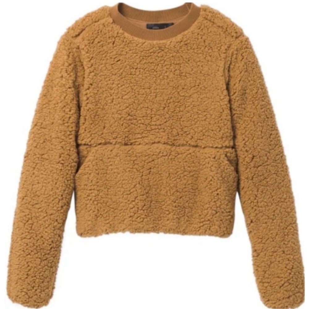 Prana Polar Escape Plush Sherpa Sweatshirt Women's XL Tan Yellow Fuzzy Deep Pile